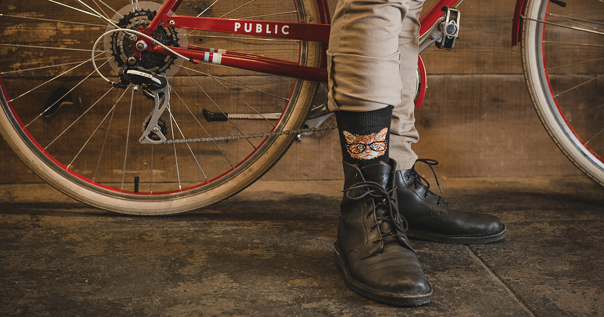 Fun cat socks for men with cats wearing glasses