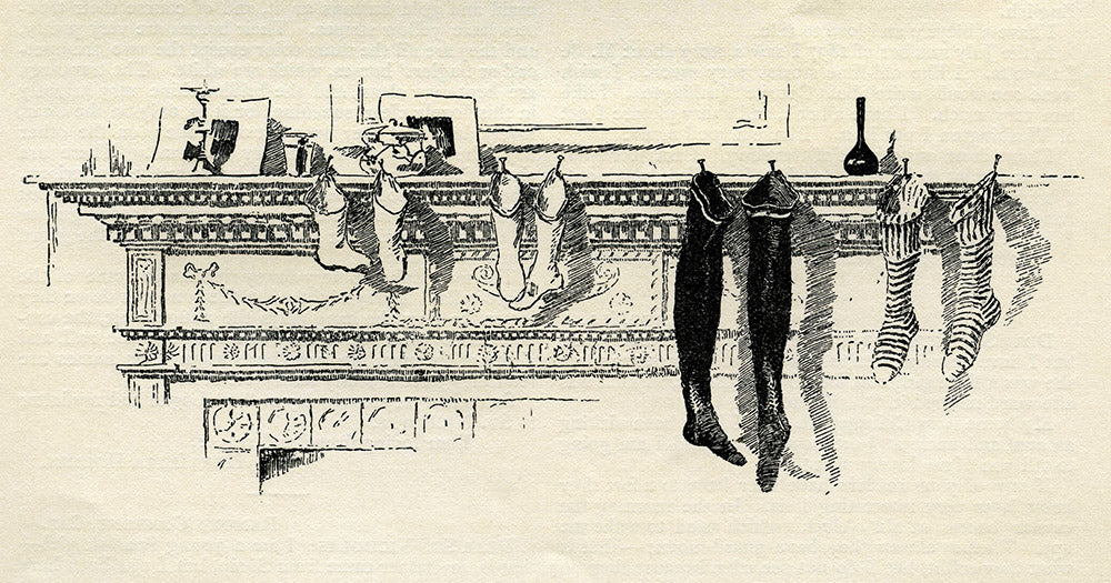 Christmas stockings illustration from the December 1897 issue of St. Nicholas magazine.