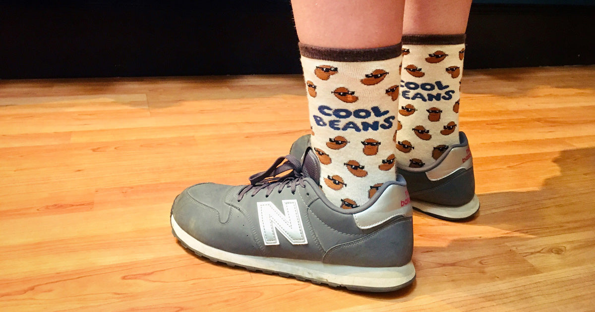Cool Beans socks for women with beans wearing sunglasses