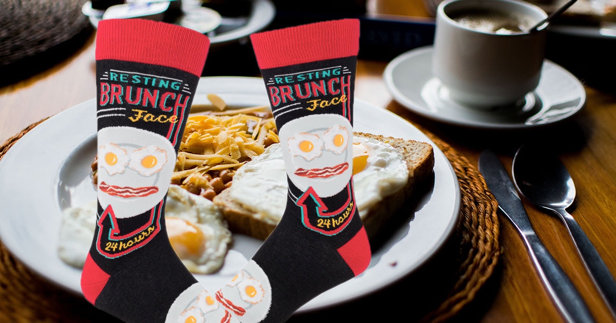 Father's Day socks for dad featuring eggs and bacon.