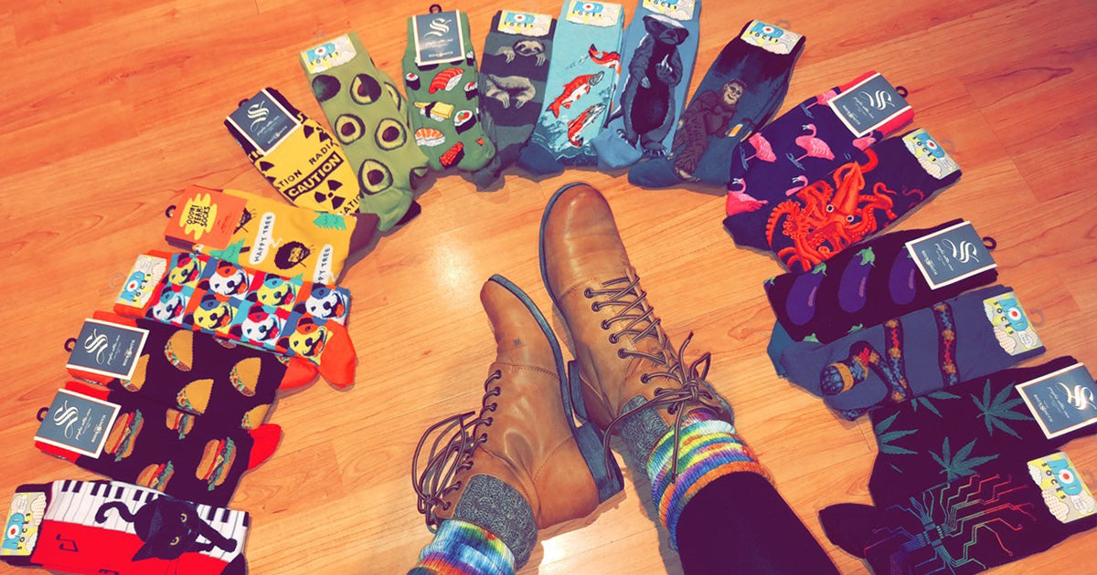 Fun socks for men with animals, food, art socks and more.