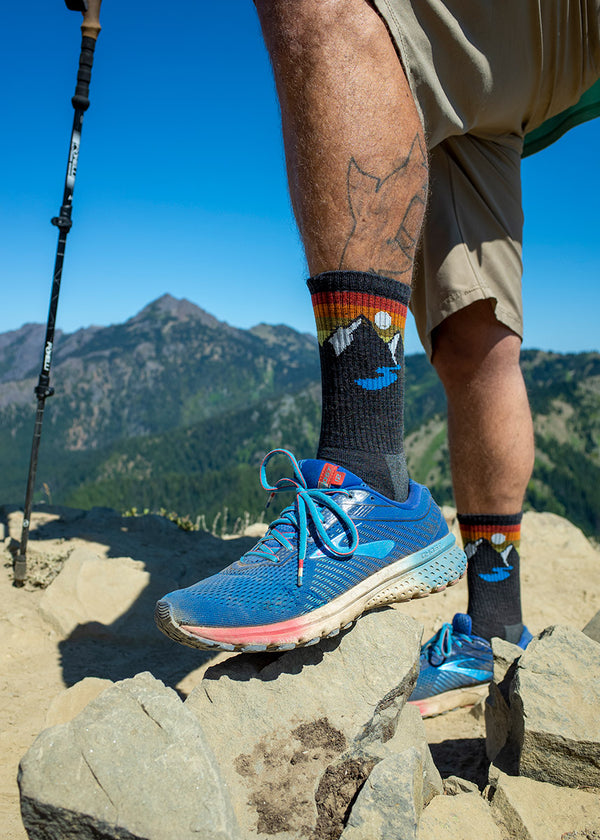 Charcoal Sunset Mountain Socks for Men Cushioned Wool Hiking