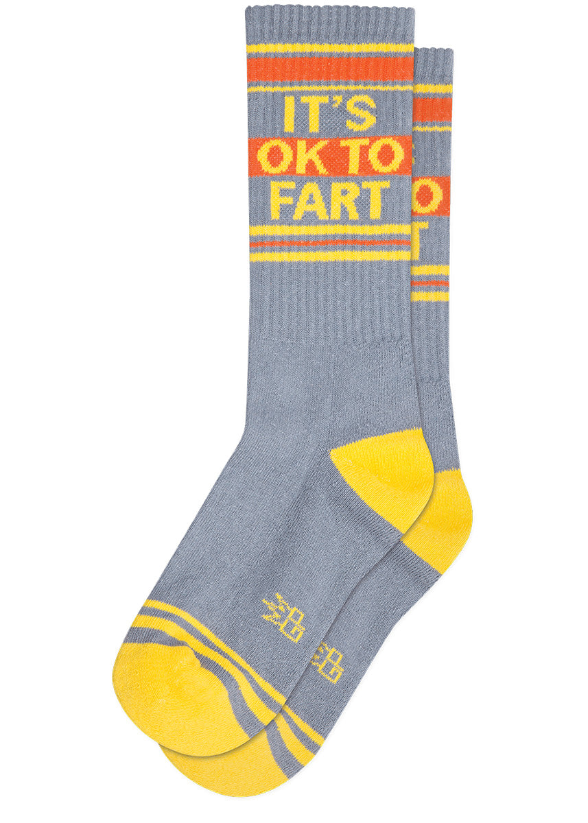Funny fart socks with the words "It's OK to Fart"