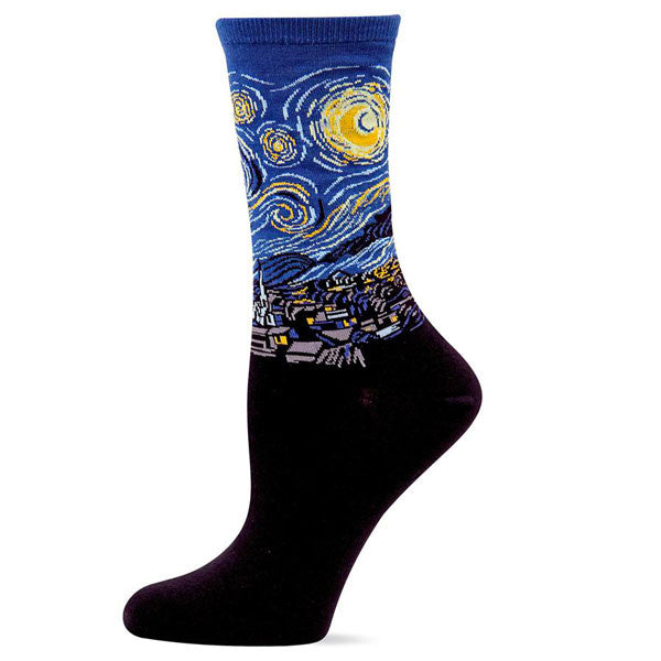 Art lovers "van Gogh" for women's socks featuring the art master's Starry Night painting.