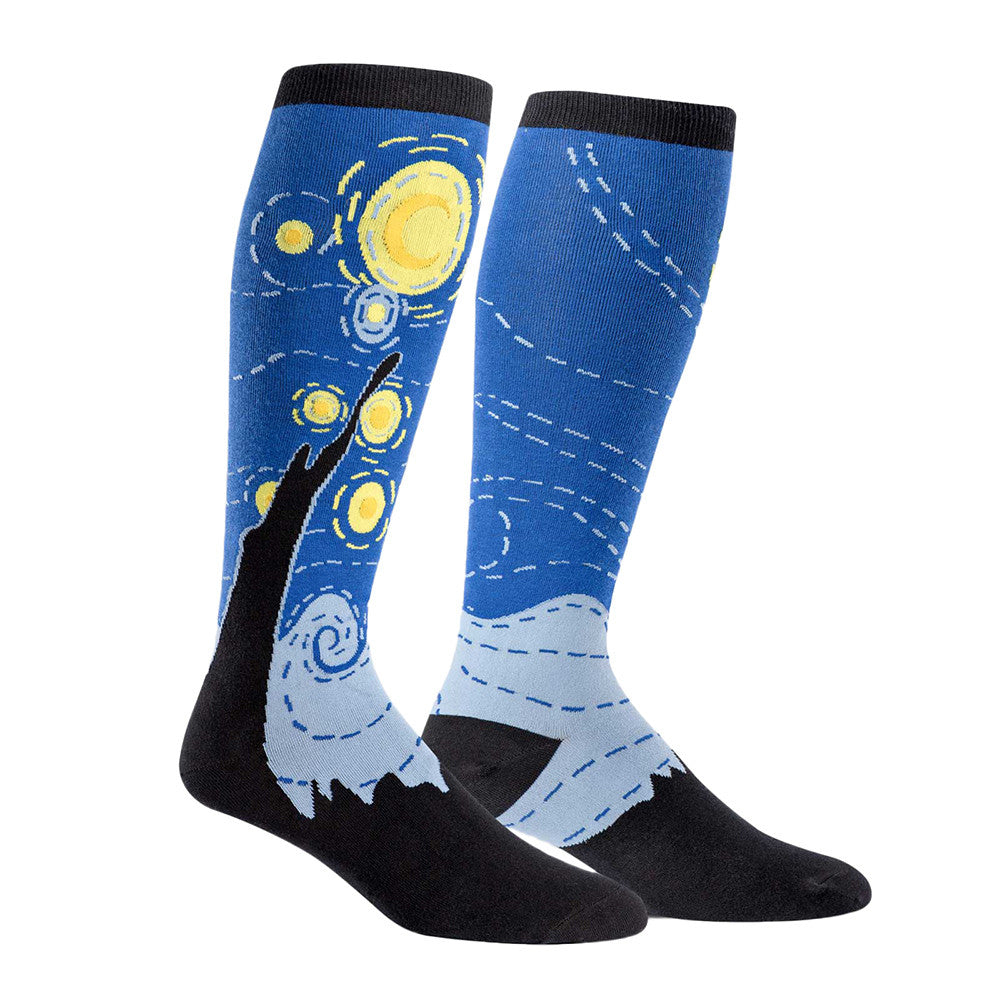 Van Gogh's Starry Night knee socks for women with extra stretch for wide calves