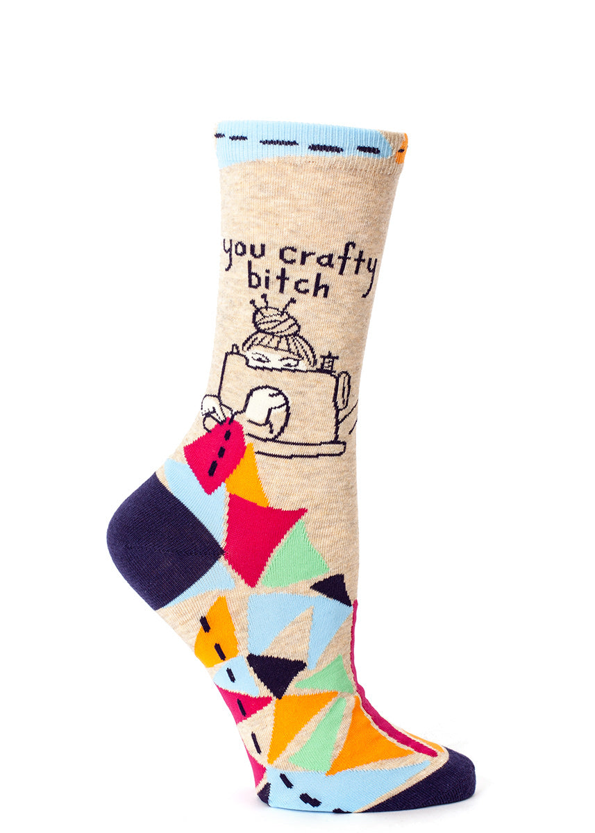Get creative in "You crafty bitch" socks for women who sew.