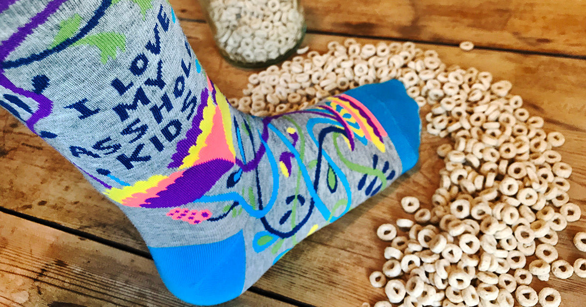 Funny Mother's Day socks that say "I Love My Asshole Kids"