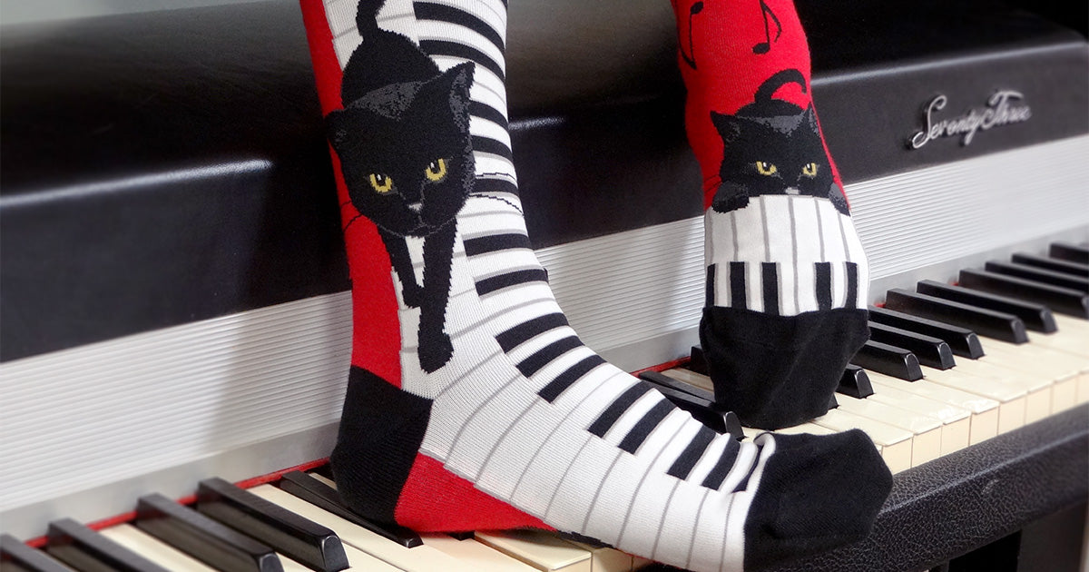 Piano Cat Knee High Socks