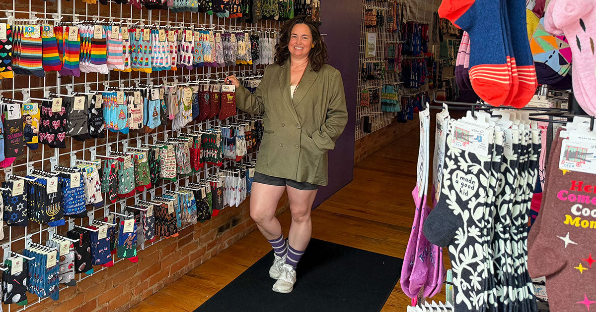 Rachel Northrup McGee, owner of Cute But Crazy Socks and The Purple Doorknob, Ellicottville, NY.