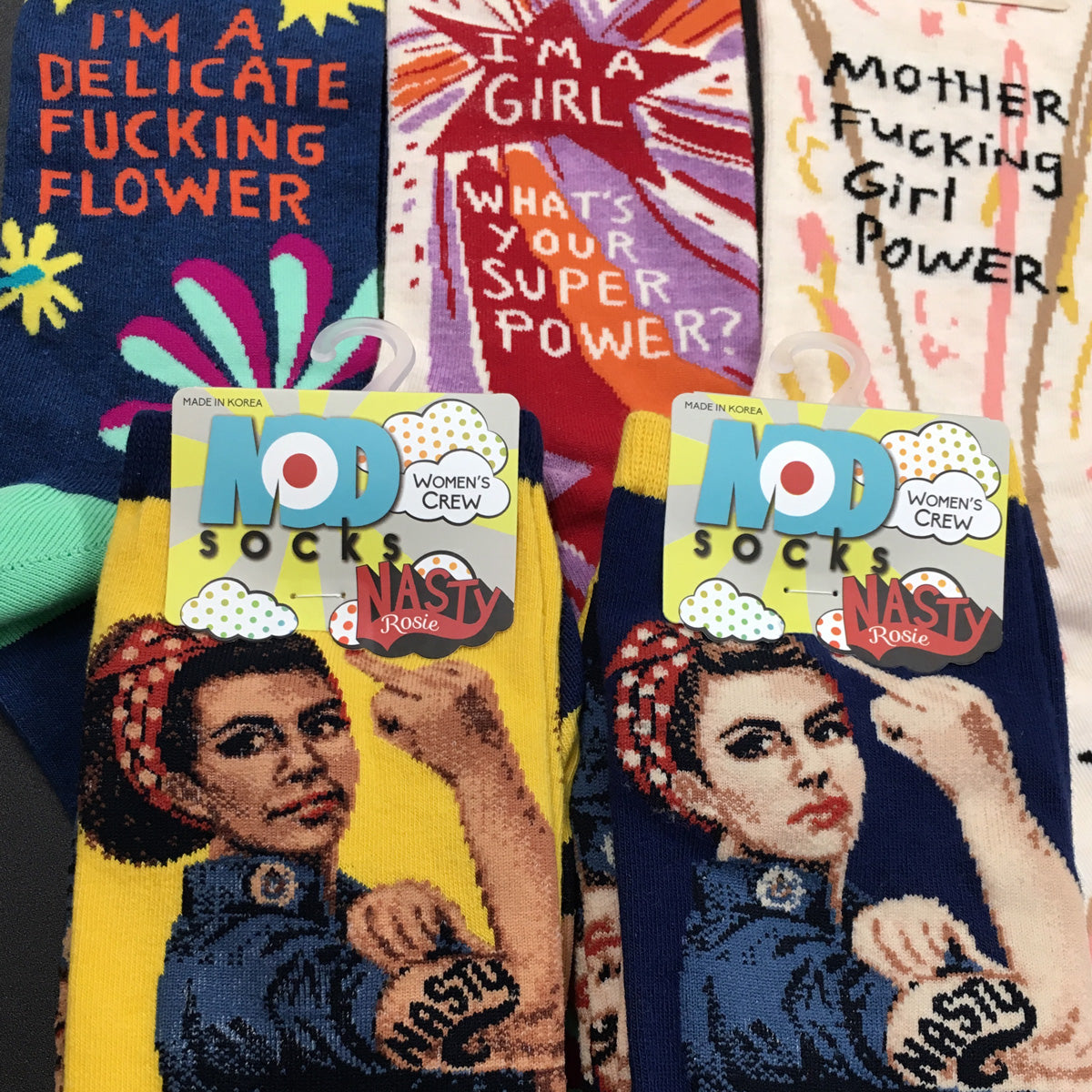 ModSocks' Rosie the Riveter Socks & sassy swear word socks by Blue Q are part of our Girl Power Socks collection.