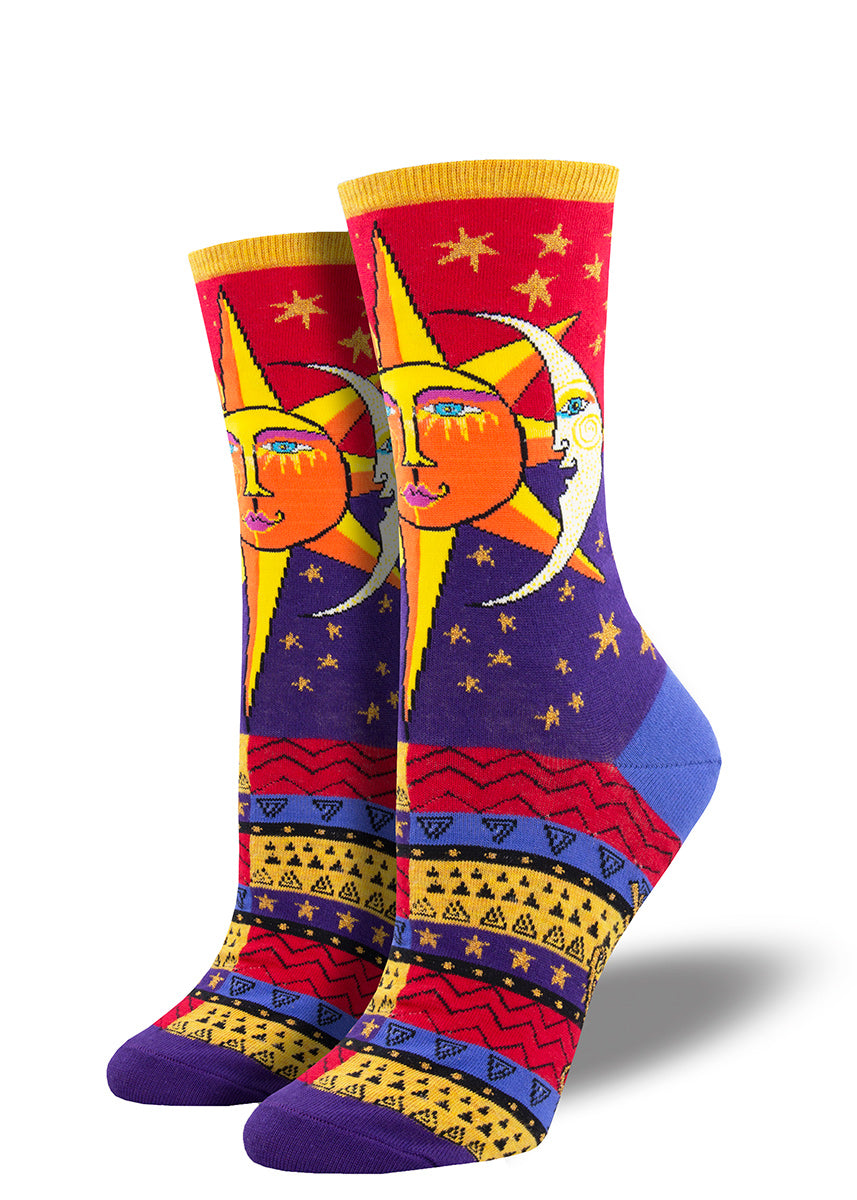 Laurel Burch socks with whimsical suns and moons