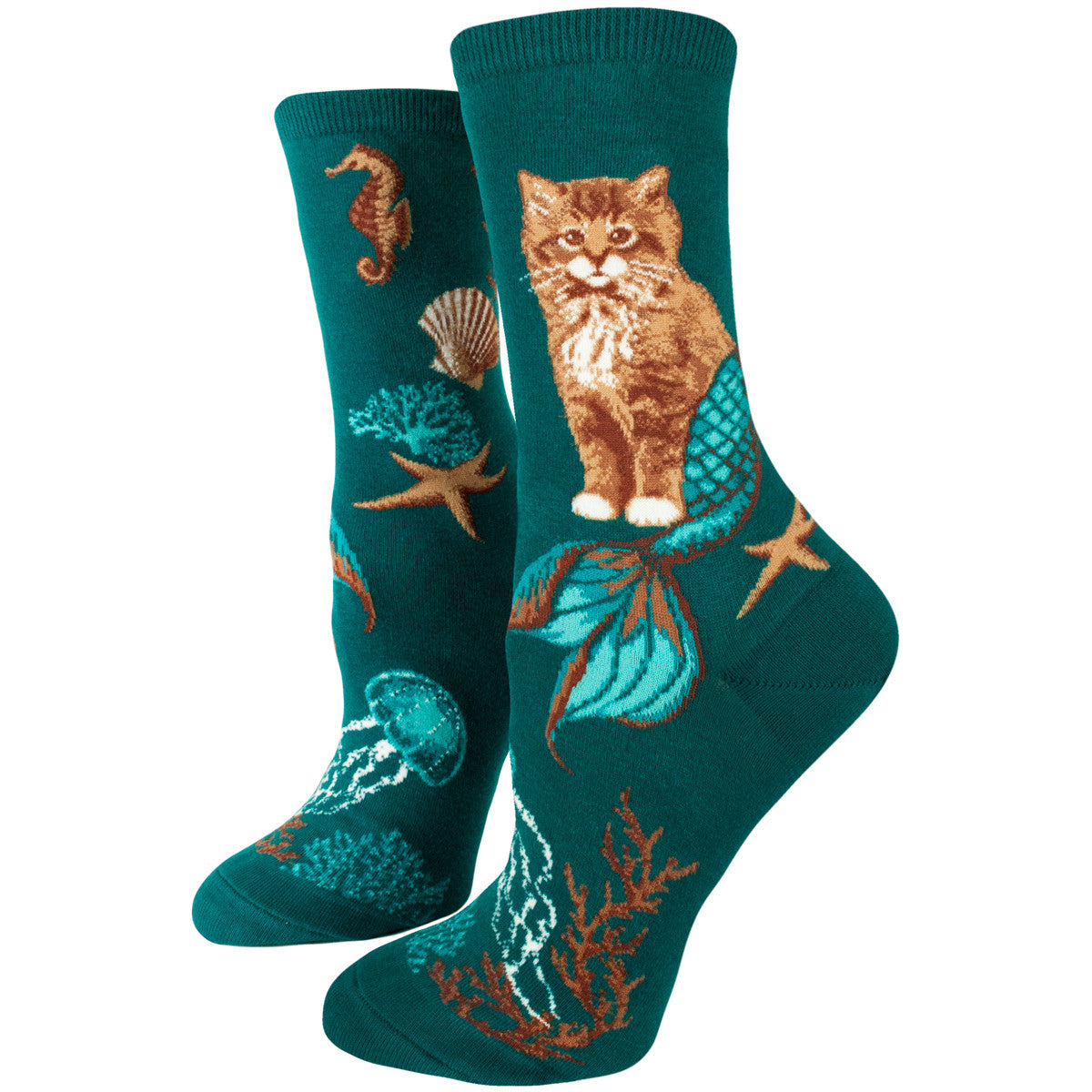 A cute sock if there ever was one, ModSocks' Purrmaid socks featuring cat mermaids are adorable!