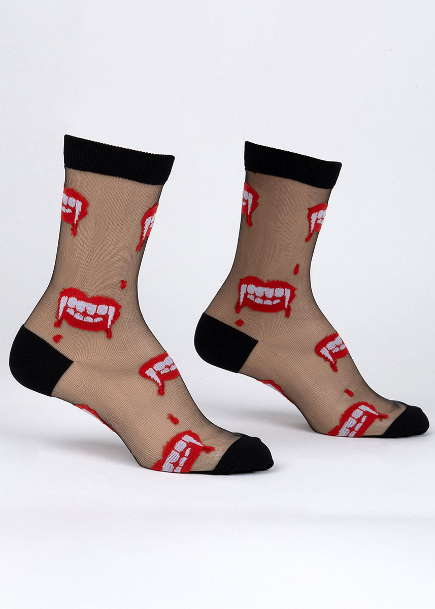 Socks Bite Bite Me Sheer Crew Socks | Cute Gothic Vampire Socks - Cute But Crazy Socks