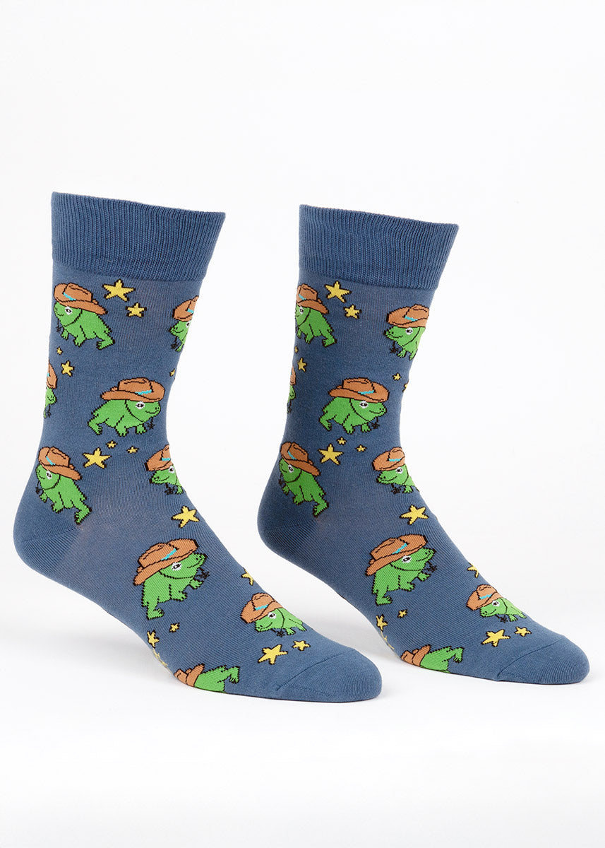 Cowboy Frog Men's Socks | Funny Animal Socks for Him - Cute But Crazy Socks