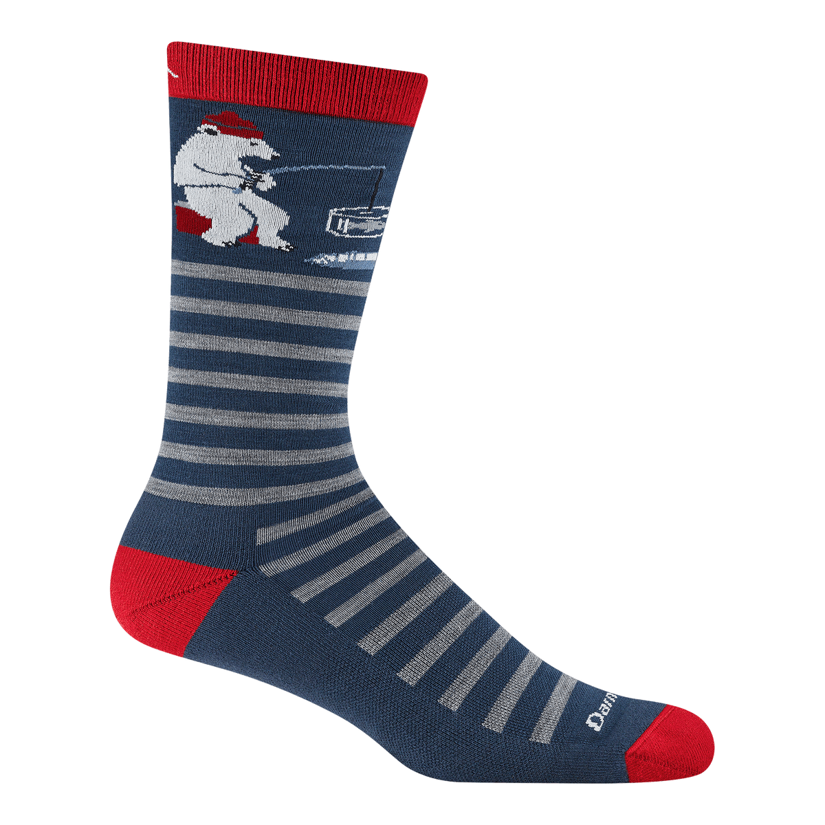 Darn Tough men's blue fishing polar bear wool crew socks