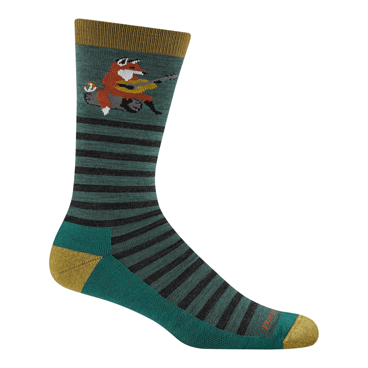 Darn Tough men's teal fox guitar wool crew socks