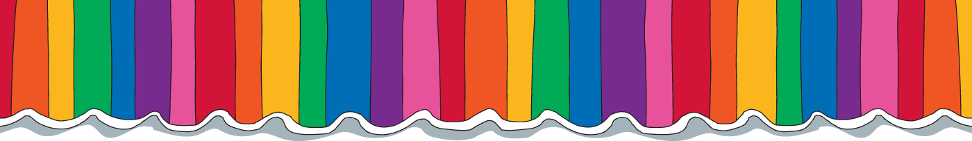 A rainbow-striped stage curtain illustration