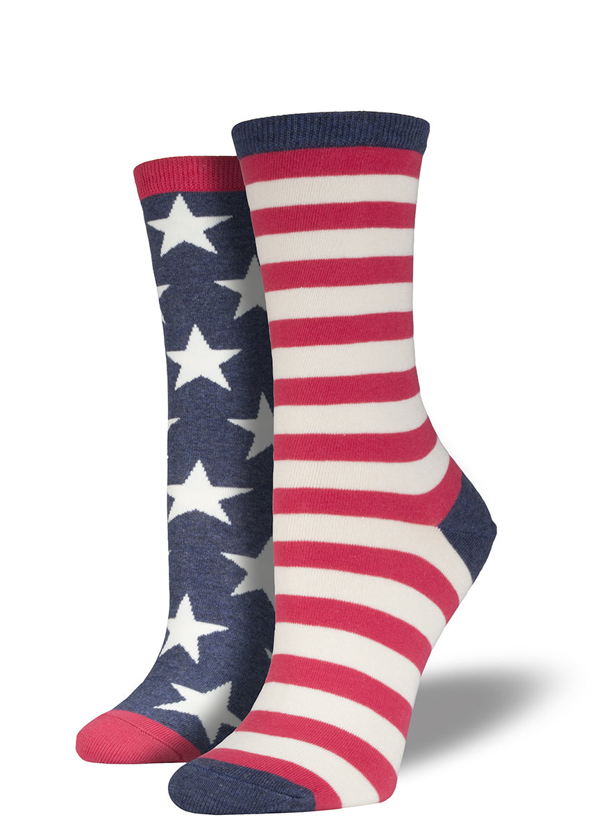 American flag socks for women with mismatched feet