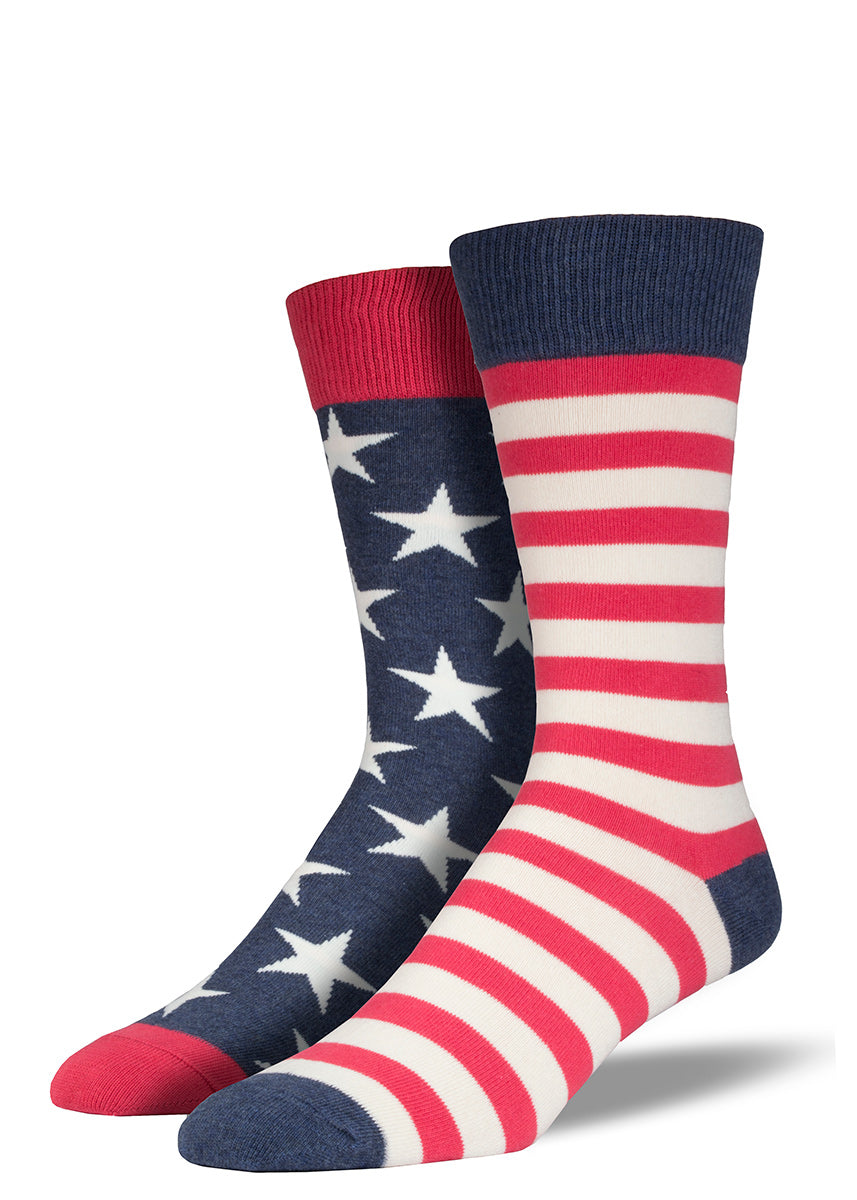American flag socks for men with mismatched stars and stripes