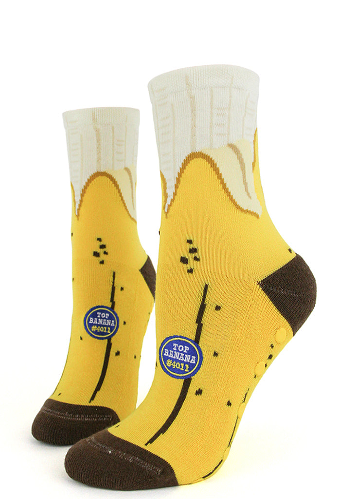 Funny banana socks with grips for women