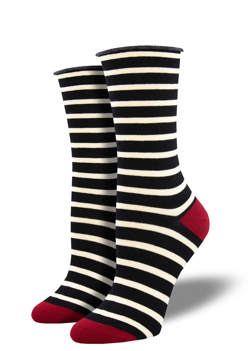 Striped Bamboo Socks for Women  Roll-Top Crew Socks - Cute But Crazy Socks