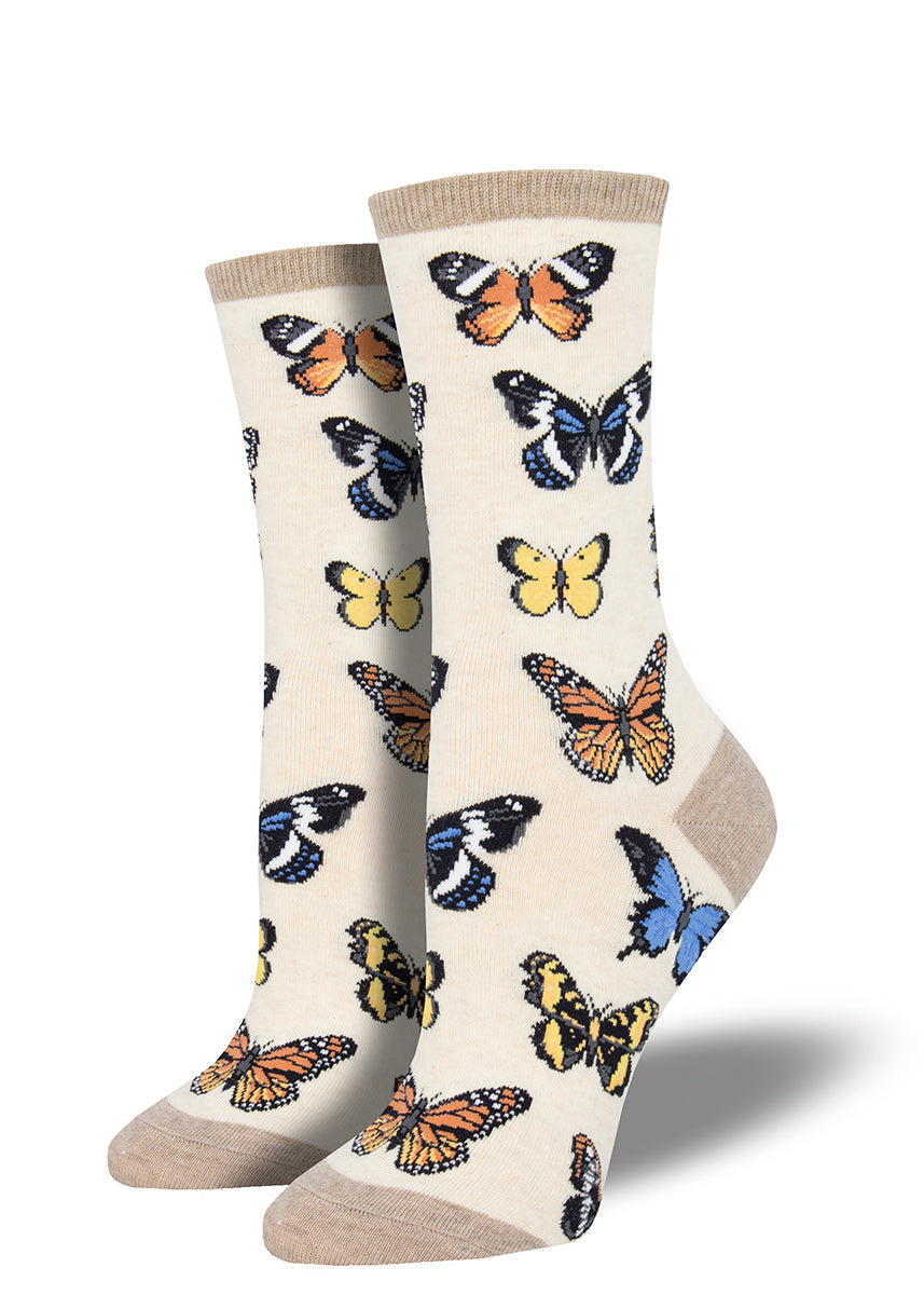 Butterfly socks for women with multicolored butterfly varieties