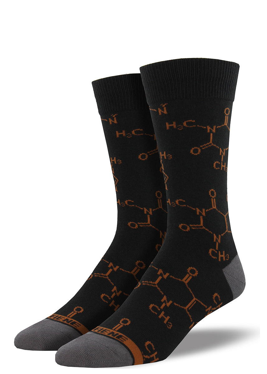 Caffeine molecule socks for men with caffeine chemical composition