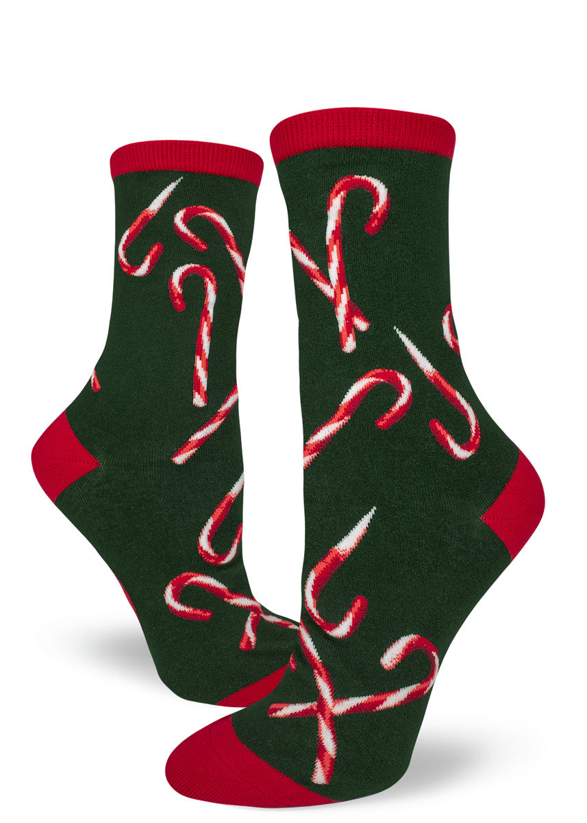 Funny Christmas socks for women with sharp candy cane shanks.