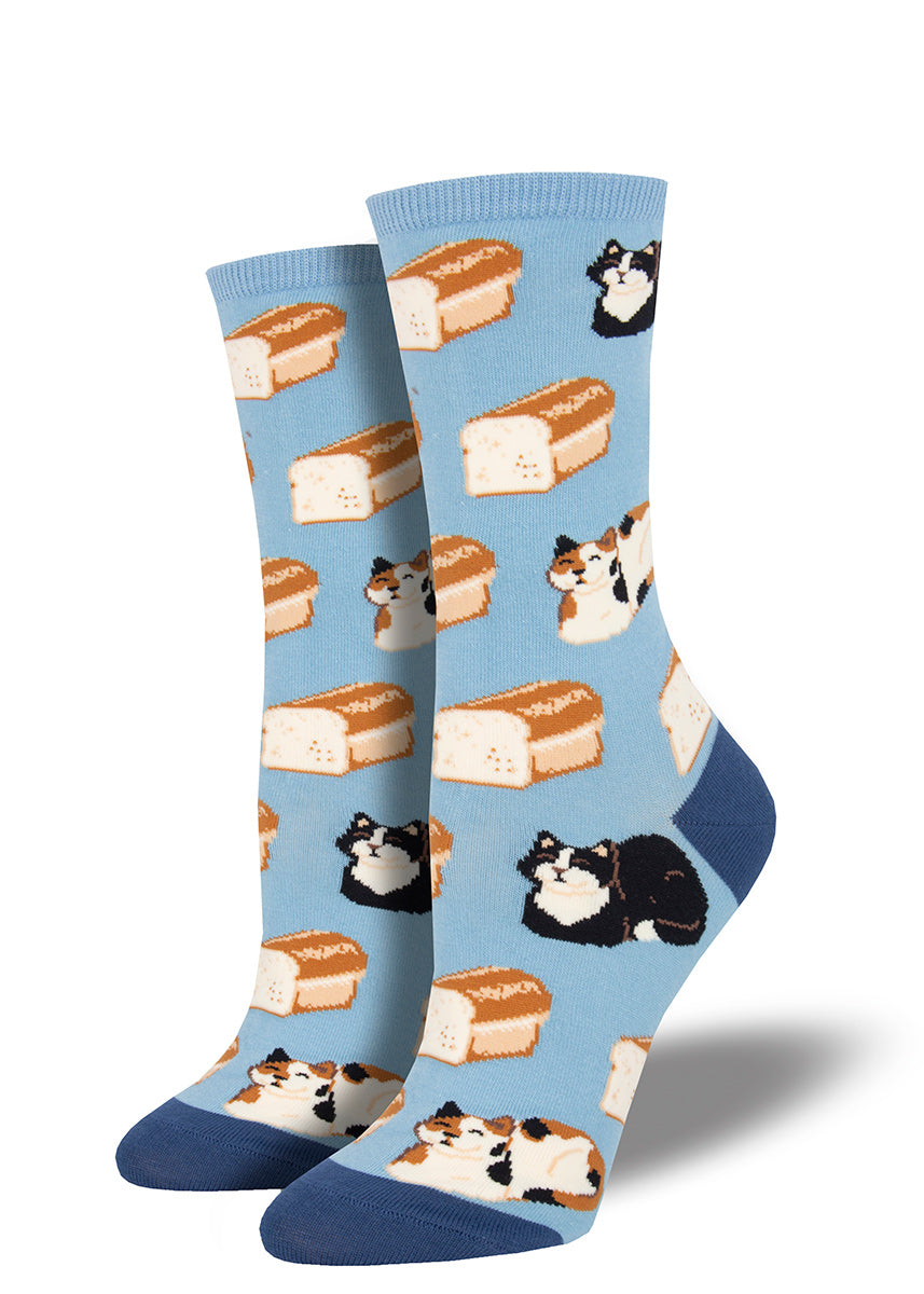 Cute cat loaf socks for women with cats and loaves of bread
