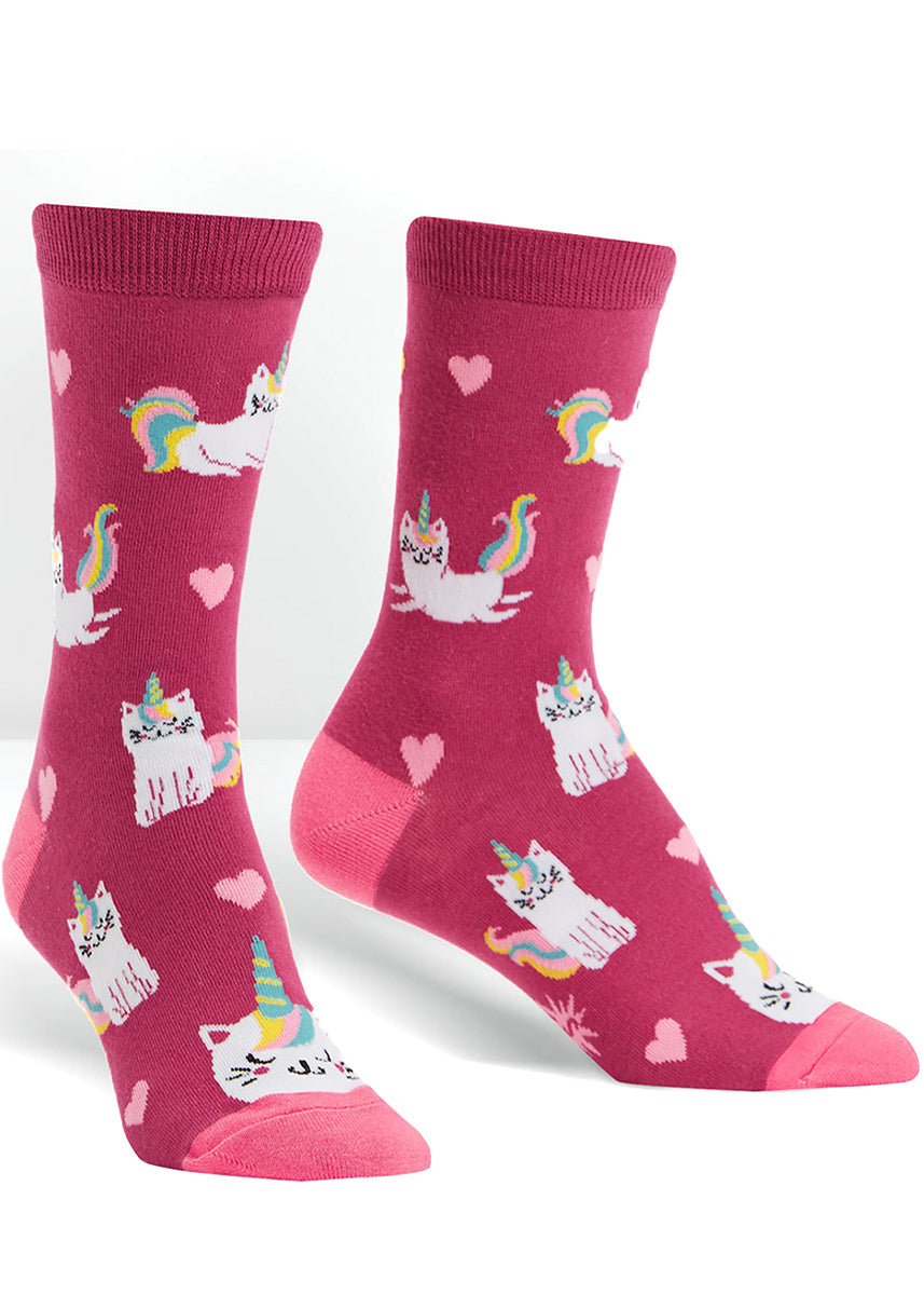 Cute cat unicorn socks for women with happy rainbow cats with unicorn horns