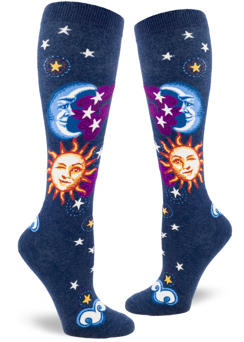 Celestial Sun &amp; Moon Knee Socks