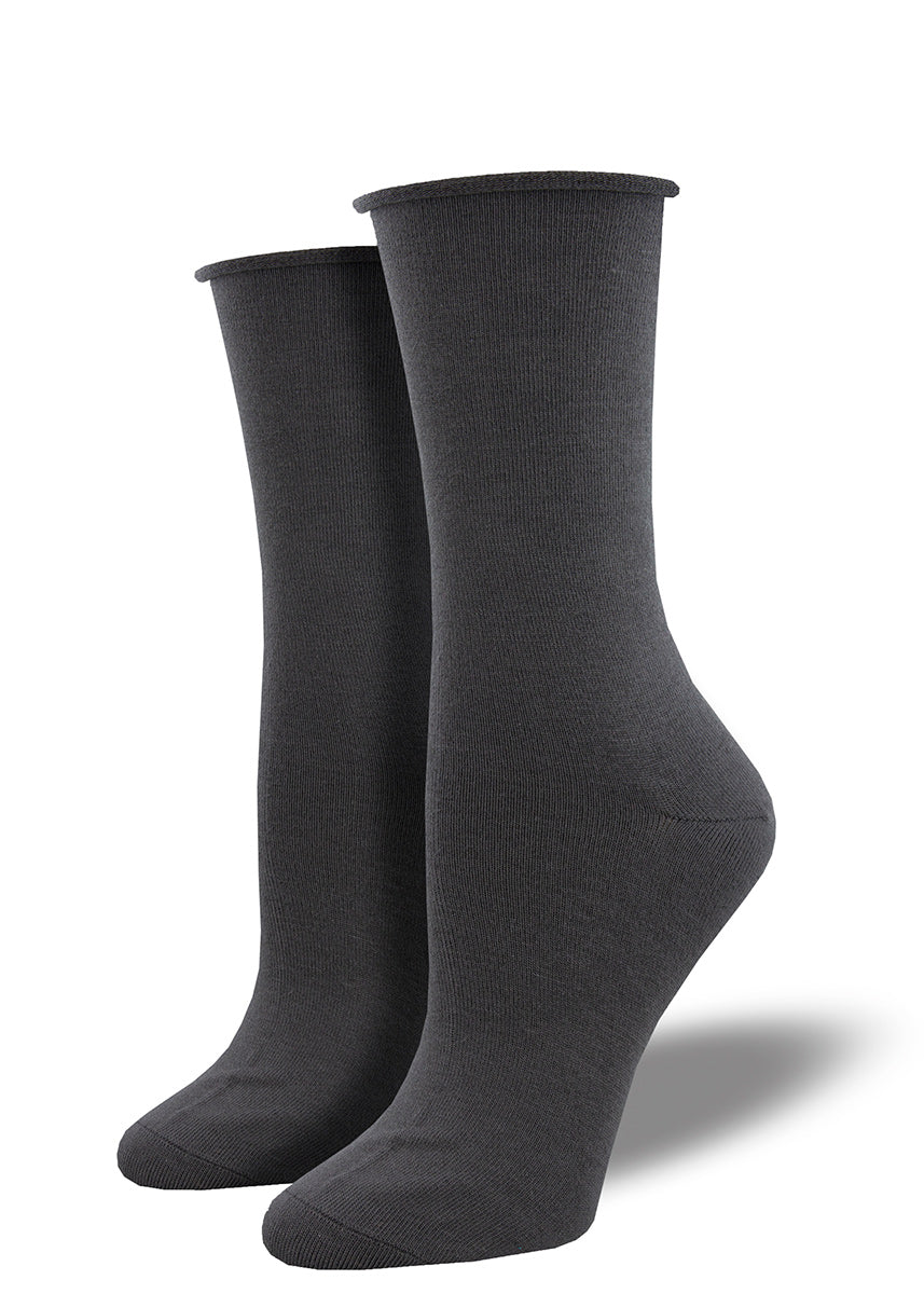 Solid Bamboo Roll Top Socks Charcoal Solid Bamboo Roll Top Socks Charcoal