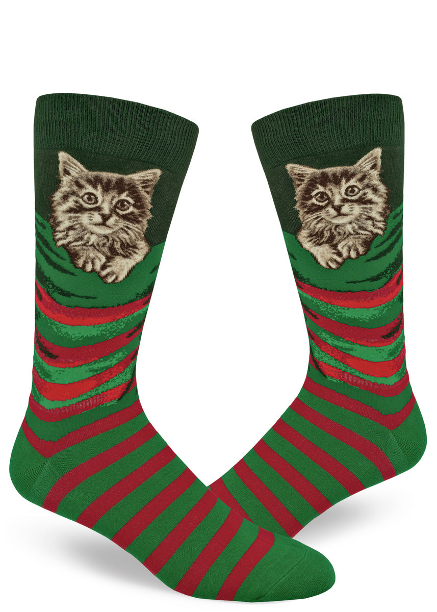 Christmas cat socks for men that look like stockings with kittens inside