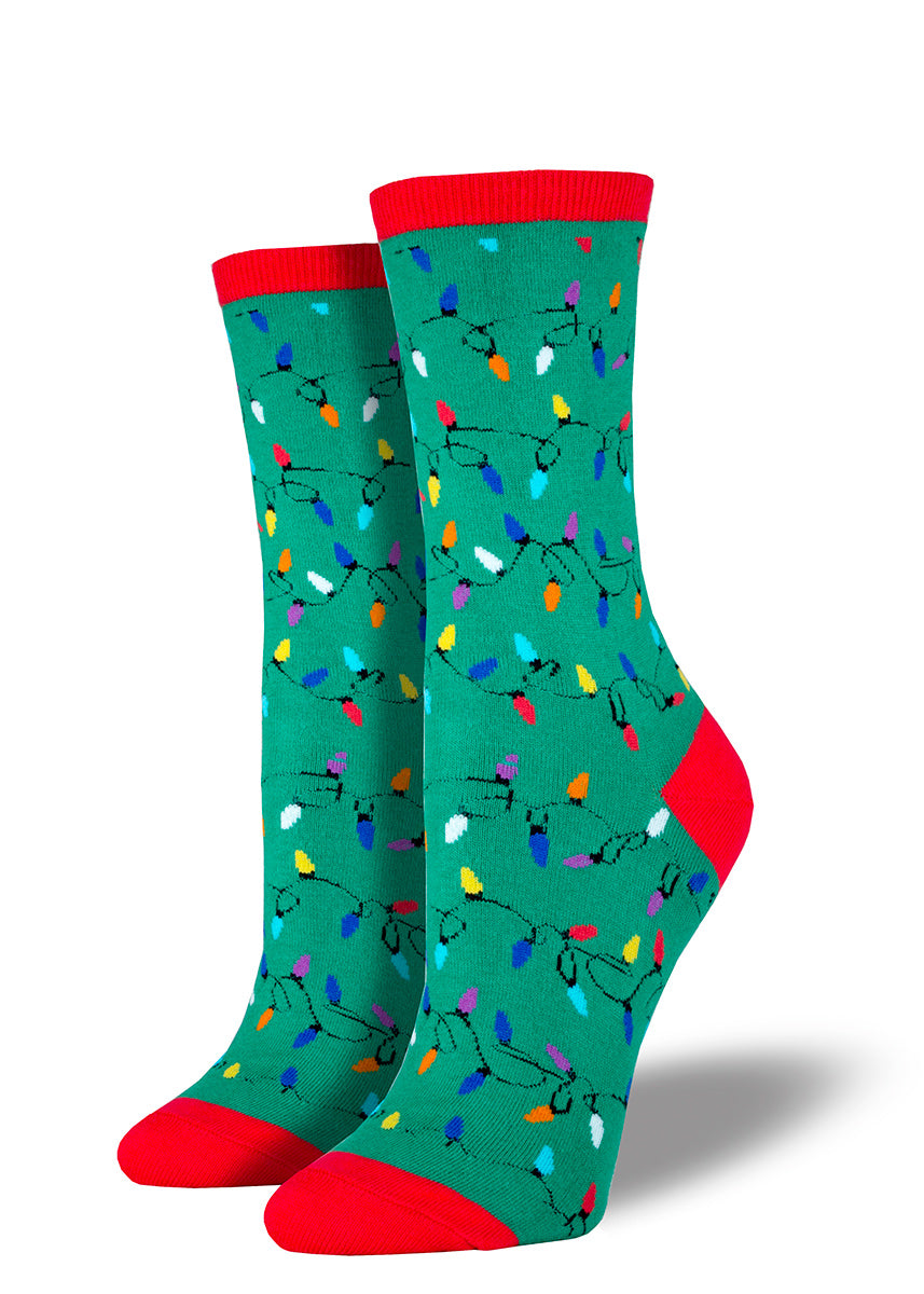Christmas socks for women with Christmas lights.