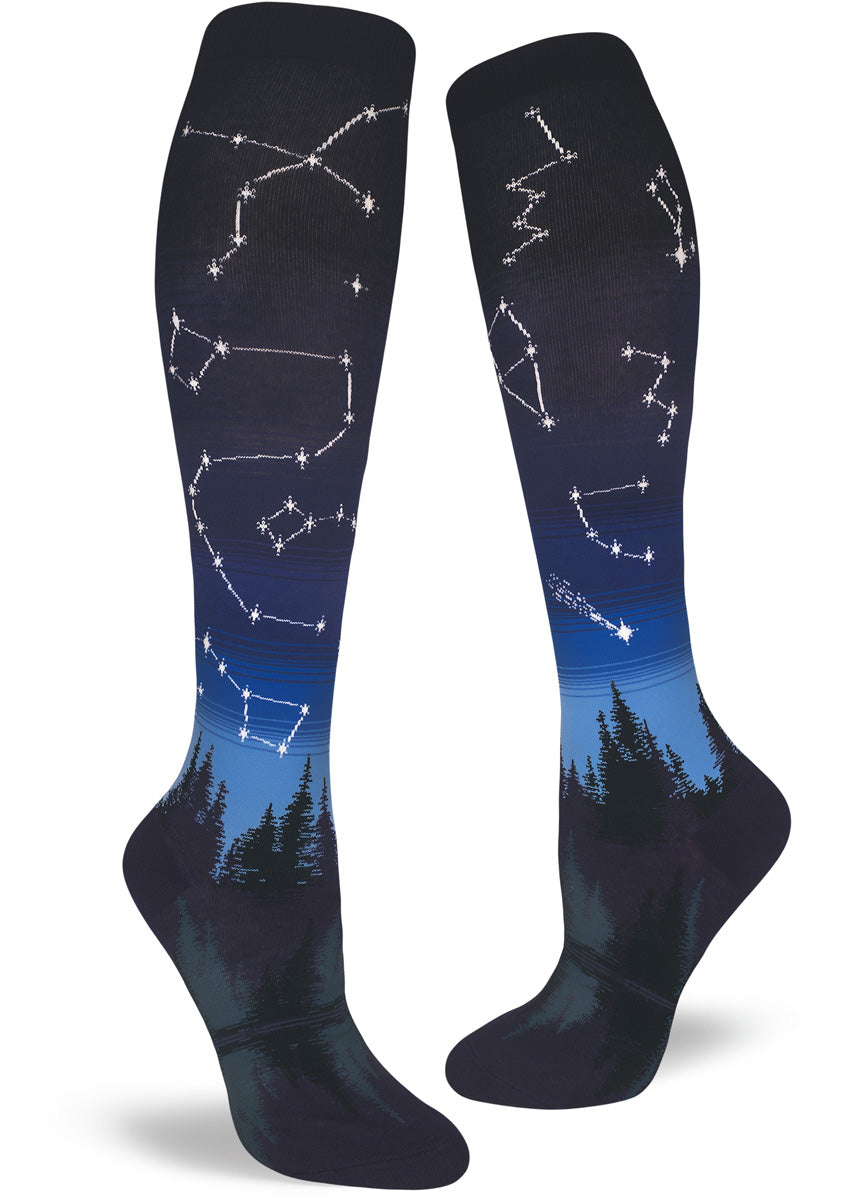 Map the stars at your feet in knee-high women’s constellation socks.