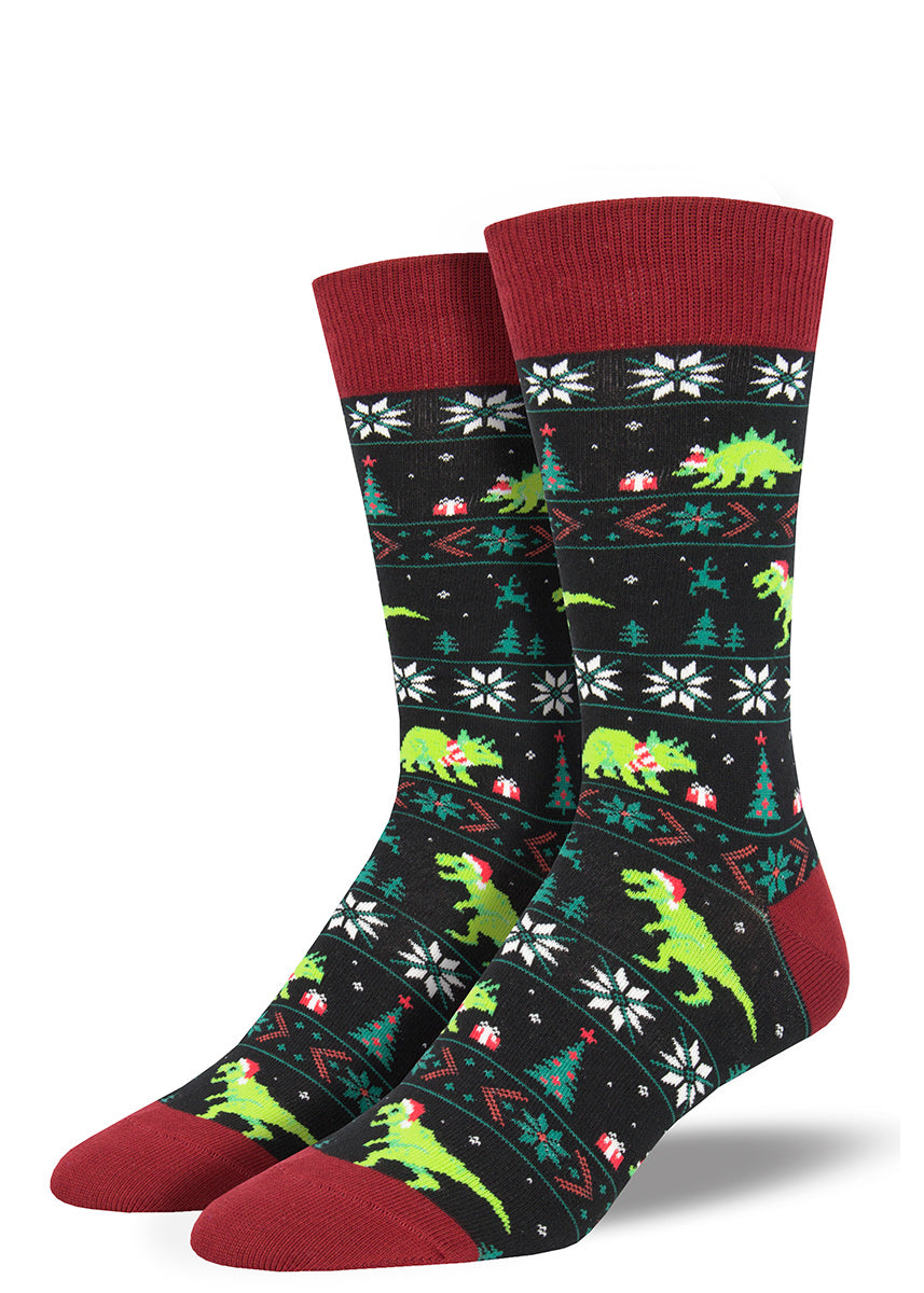 Christmas dinosaur socks for men with sweater pattern