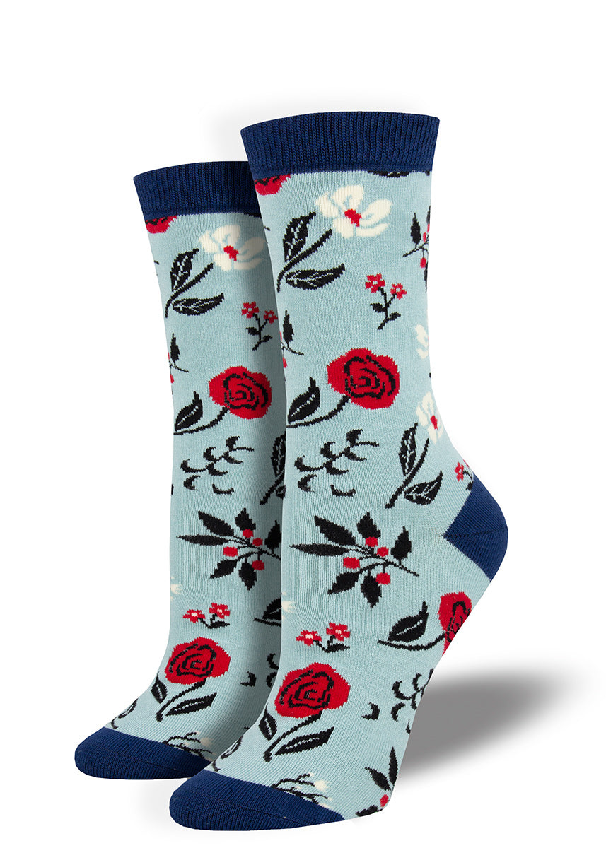 Cute floral bamboo socks with flowers and a retro wallpaper vibe