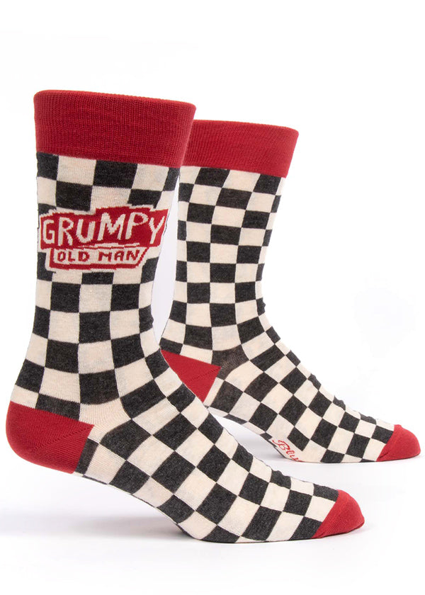 Funny &quot;Grumpy Old Man&quot; socks for men with checkers