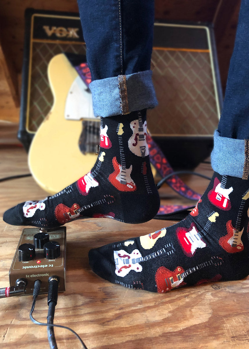 Guitar socks for men with classic guitars for musicians.
