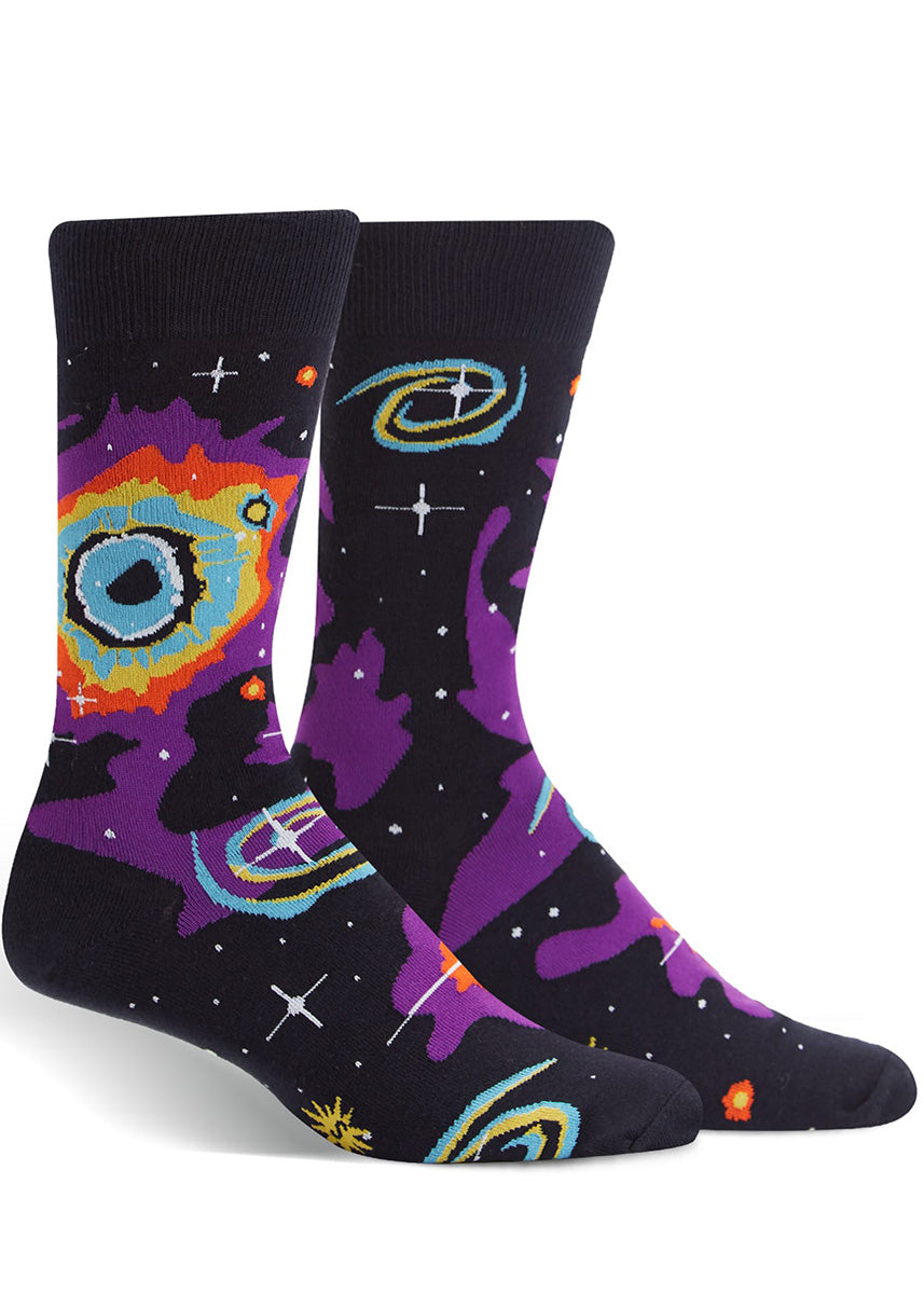 Helix nebula space socks for men with stars and space dust that looks like an eye