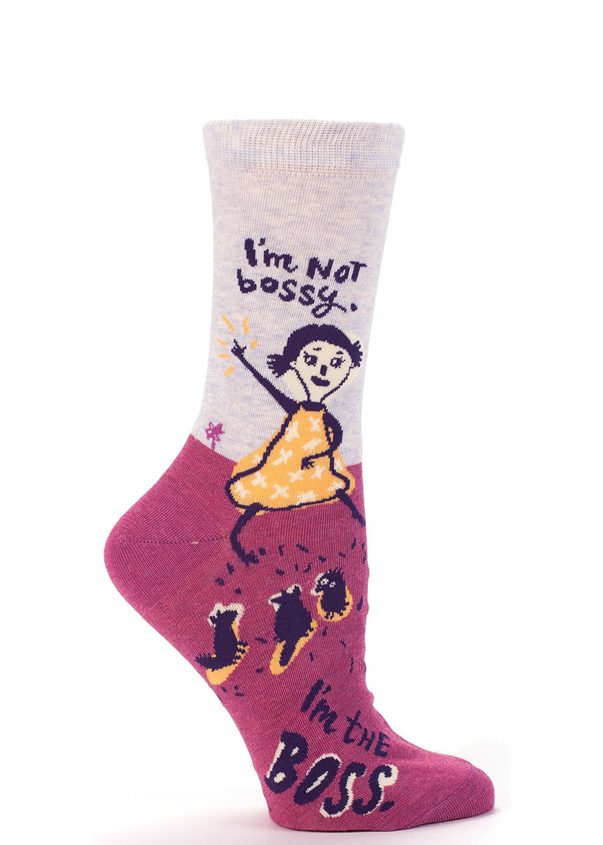 A fearless leader commands her critters on these women&#39;s crew socks fit for a boss.