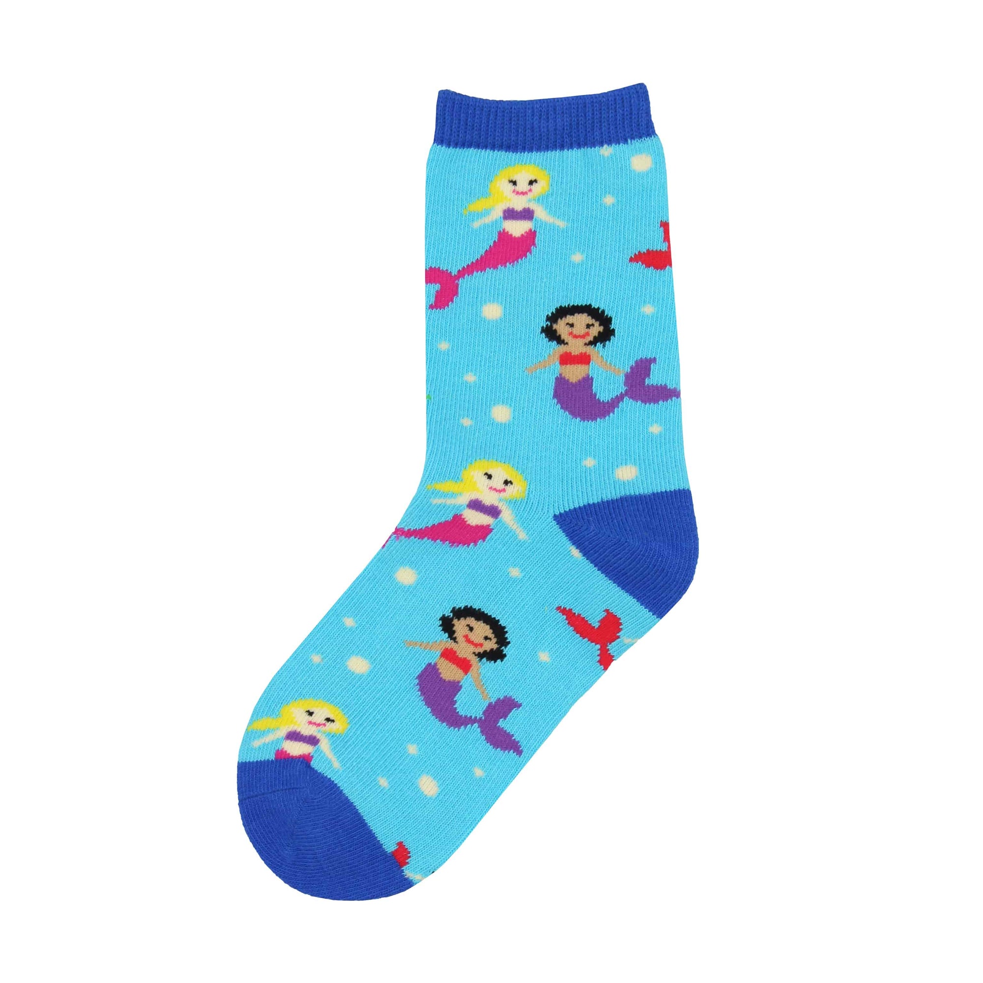 These kids' socks are covered in ethnically diverse mermaids living in harmony under the sea.