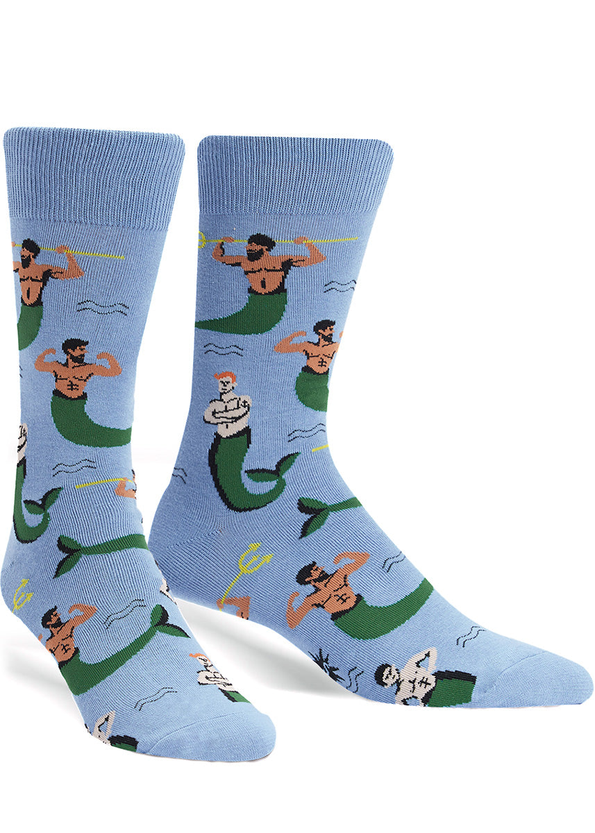 Funny mermen socks for men with male mermaids by Sock It To Me.