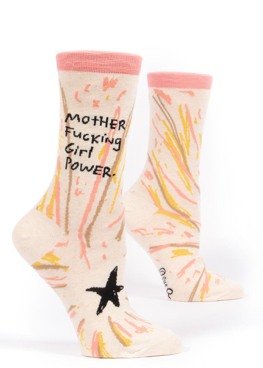 Women's socks with the words "Mother Fucking Girl Power"