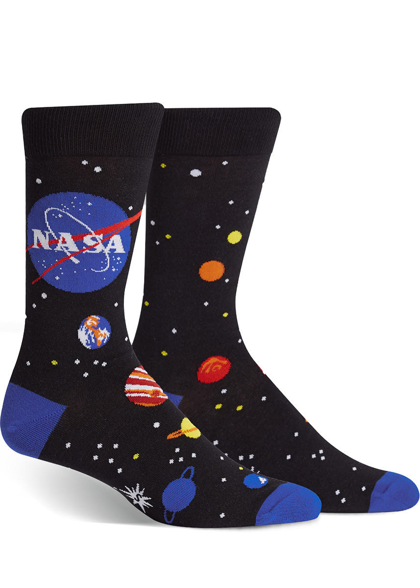 NASA socks for men with planets, stars and the NASA logo 