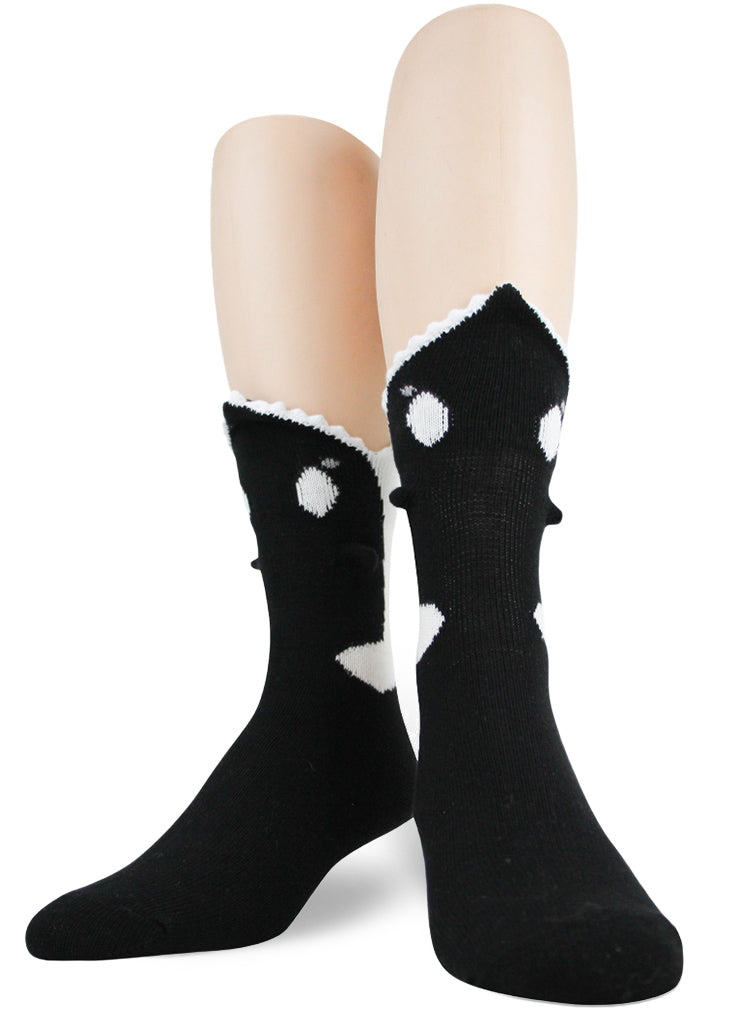 3D orca socks for men make it look like killer whales are biting your ankles.
