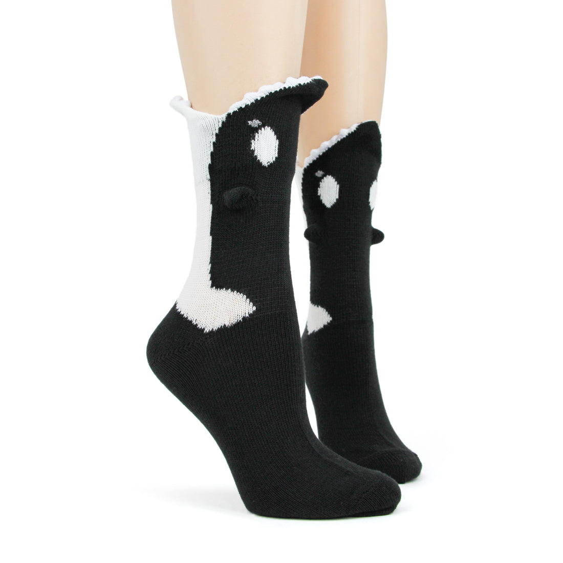 Hungry orcas eat your feet when you wear these orca bite crew socks.
