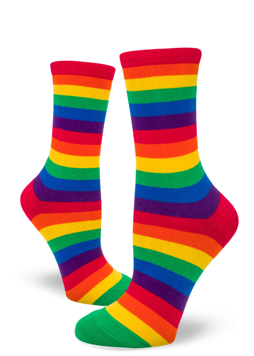 Crew socks for women with classic rainbow stripes!