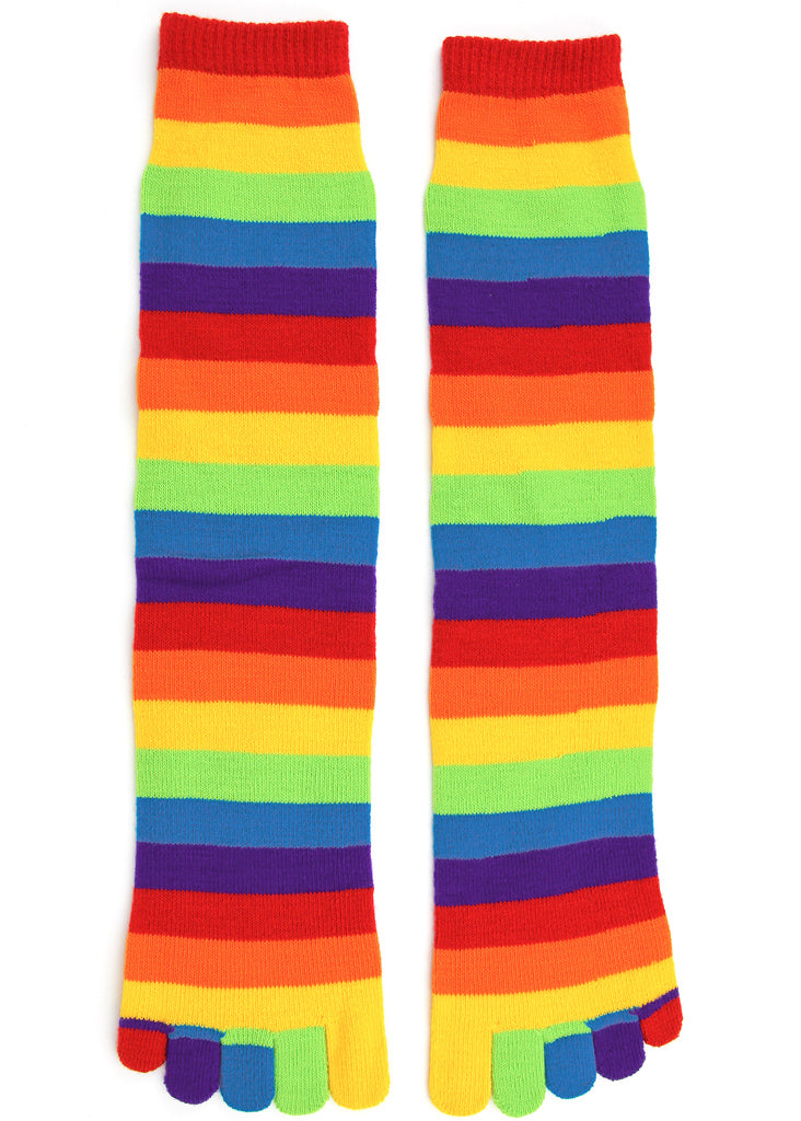 Toe socks with rainbow stripes for women