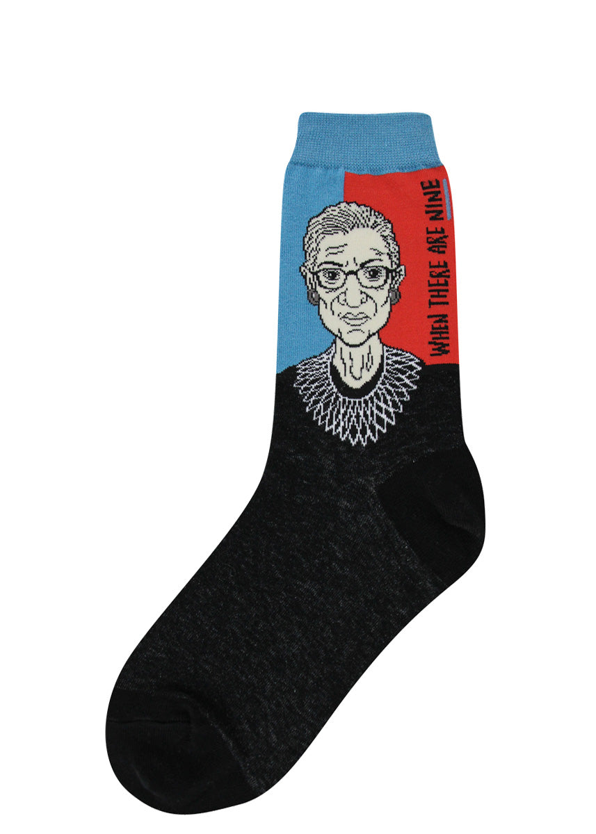 Ruth Bader Ginsburg socks for women with RGB and her quote about feminism